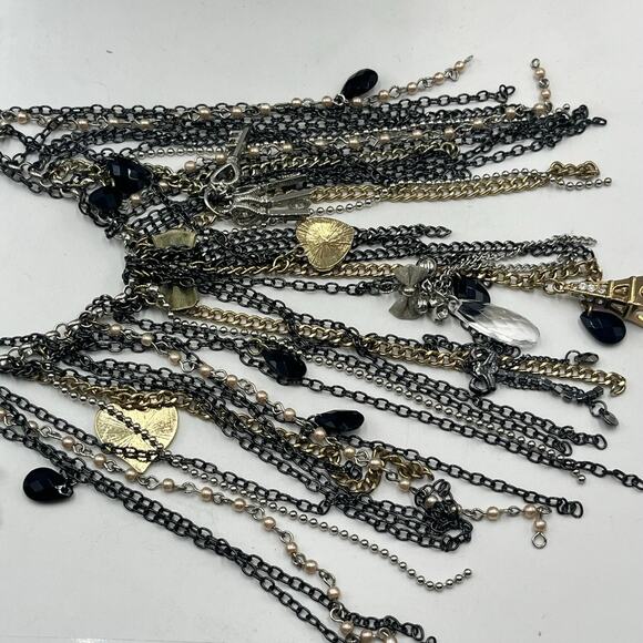 Black and Silver Rhinestone Bib Dangling Chain Charms Fringe Statement Necklace - Picture 7 of 9